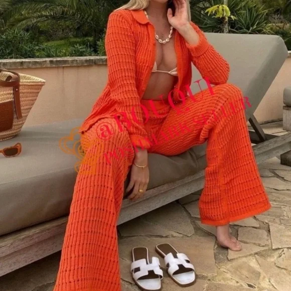 Zara crochet knit set orange color size M - Picture 2 of 5